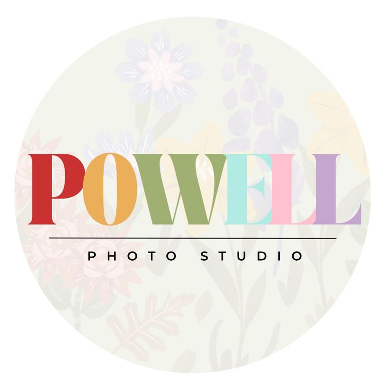 Custom Powell Photo Studio logo and colorful brand identity design